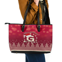 Georgia Christmas Leather Tote Bag Santa Riding Reindeer Xmas Pattern - Wonder Print Shop
