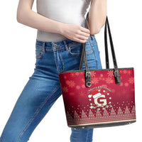 Georgia Christmas Leather Tote Bag Santa Riding Reindeer Xmas Pattern - Wonder Print Shop