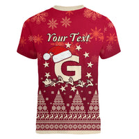 Georgia Christmas Women V Neck T Shirt Santa Riding Reindeer Xmas Pattern - Wonder Print Shop