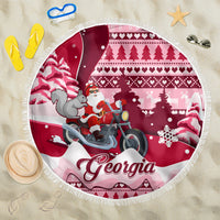 Georgia Christmas Beach Blanket Santa Claus Riding Motorcycle With Gray Squirrel - Wonder Print Shop