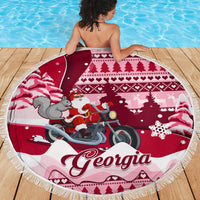 Georgia Christmas Beach Blanket Santa Claus Riding Motorcycle With Gray Squirrel - Wonder Print Shop