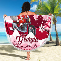 Georgia Christmas Beach Blanket Santa Claus Riding Motorcycle With Gray Squirrel - Wonder Print Shop