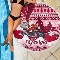 Georgia Christmas Beach Blanket Santa Claus Riding Motorcycle With Gray Squirrel - Wonder Print Shop