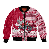 Georgia Christmas Bomber Jacket Santa Claus Riding Motorcycle With Gray Squirrel - Wonder Print Shop