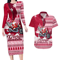 Georgia Christmas Couples Matching Long Sleeve Bodycon Dress and Hawaiian Shirt Santa Claus Riding Motorcycle With Gray Squirrel - Wonder Print Shop