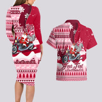 Georgia Christmas Couples Matching Long Sleeve Bodycon Dress and Hawaiian Shirt Santa Claus Riding Motorcycle With Gray Squirrel - Wonder Print Shop