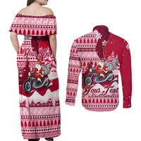Georgia Christmas Couples Matching Off Shoulder Maxi Dress and Long Sleeve Button Shirt Santa Claus Riding Motorcycle With Gray Squirrel - Wonder Print Shop