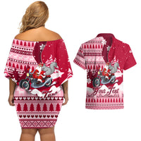 Georgia Christmas Couples Matching Off Shoulder Short Dress and Hawaiian Shirt Santa Claus Riding Motorcycle With Gray Squirrel - Wonder Print Shop