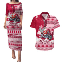 Georgia Christmas Couples Matching Puletasi Dress and Hawaiian Shirt Santa Claus Riding Motorcycle With Gray Squirrel - Wonder Print Shop