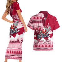 Georgia Christmas Couples Matching Short Sleeve Bodycon Dress and Hawaiian Shirt Santa Claus Riding Motorcycle With Gray Squirrel - Wonder Print Shop