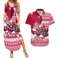 Georgia Christmas Couples Matching Summer Maxi Dress and Hawaiian Shirt Santa Claus Riding Motorcycle With Gray Squirrel - Wonder Print Shop