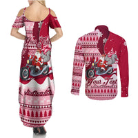 Georgia Christmas Couples Matching Summer Maxi Dress and Long Sleeve Button Shirt Santa Claus Riding Motorcycle With Gray Squirrel - Wonder Print Shop