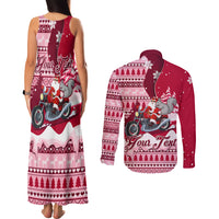 Georgia Christmas Couples Matching Tank Maxi Dress and Long Sleeve Button Shirt Santa Claus Riding Motorcycle With Gray Squirrel - Wonder Print Shop
