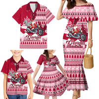 Georgia Christmas Family Matching Mermaid Dress and Hawaiian Shirt Santa Claus Riding Motorcycle With Gray Squirrel - Wonder Print Shop
