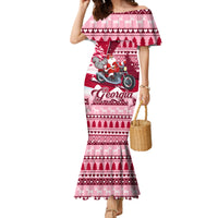 Georgia Christmas Family Matching Mermaid Dress and Hawaiian Shirt Santa Claus Riding Motorcycle With Gray Squirrel - Wonder Print Shop