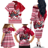 Georgia Christmas Family Matching Off Shoulder Long Sleeve Dress and Hawaiian Shirt Santa Claus Riding Motorcycle With Gray Squirrel - Wonder Print Shop