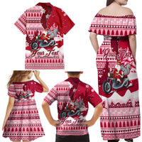 Georgia Christmas Family Matching Off Shoulder Maxi Dress and Hawaiian Shirt Santa Claus Riding Motorcycle With Gray Squirrel - Wonder Print Shop