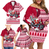 Georgia Christmas Family Matching Off Shoulder Short Dress and Hawaiian Shirt Santa Claus Riding Motorcycle With Gray Squirrel - Wonder Print Shop