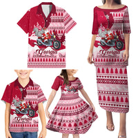 Georgia Christmas Family Matching Puletasi Dress and Hawaiian Shirt Santa Claus Riding Motorcycle With Gray Squirrel - Wonder Print Shop