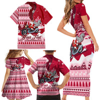 Georgia Christmas Family Matching Short Sleeve Bodycon Dress and Hawaiian Shirt Santa Claus Riding Motorcycle With Gray Squirrel - Wonder Print Shop