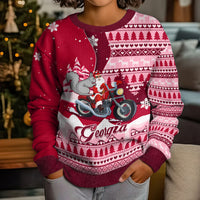Georgia Christmas Kid Ugly Christmas Sweater Santa Claus Riding Motorcycle With Gray Squirrel - Wonder Print Shop