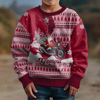 Georgia Christmas Kid Ugly Christmas Sweater Santa Claus Riding Motorcycle With Gray Squirrel - Wonder Print Shop