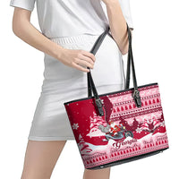 Georgia Christmas Leather Tote Bag Santa Claus Riding Motorcycle With Gray Squirrel - Wonder Print Shop