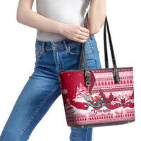 Georgia Christmas Leather Tote Bag Santa Claus Riding Motorcycle With Gray Squirrel - Wonder Print Shop