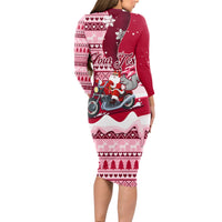 Georgia Christmas Long Sleeve Bodycon Dress Santa Claus Riding Motorcycle With Gray Squirrel - Wonder Print Shop