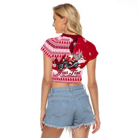 Georgia Christmas Raglan Cropped T Shirt Santa Claus Riding Motorcycle With Gray Squirrel - Wonder Print Shop