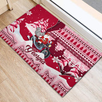 Georgia Christmas Rubber Doormat Santa Claus Riding Motorcycle With Gray Squirrel - Wonder Print Shop