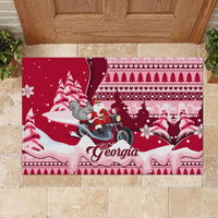 Georgia Christmas Rubber Doormat Santa Claus Riding Motorcycle With Gray Squirrel - Wonder Print Shop