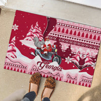 Georgia Christmas Rubber Doormat Santa Claus Riding Motorcycle With Gray Squirrel - Wonder Print Shop