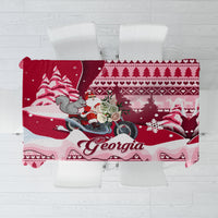 Georgia Christmas Tablecloth Santa Claus Riding Motorcycle With Gray Squirrel - Wonder Print Shop