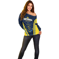 Custom Chattogram Cricket Royals Off Shoulder Sweater Passion Power Purpose - Wonder Print Shop