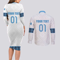Custom Guatemala Football Couples Matching Long Sleeve Bodycon Dress and Long Sleeve Button Shirt La Azul y Blanco Come On