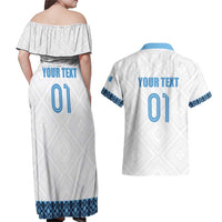 Custom Guatemala Football Couples Matching Off Shoulder Maxi Dress and Hawaiian Shirt La Azul y Blanco Come On