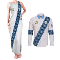 Custom Guatemala Football Couples Matching Tank Maxi Dress and Long Sleeve Button Shirt La Azul y Blanco Come On