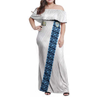 Custom Guatemala Football Family Matching Off Shoulder Maxi Dress and Hawaiian Shirt La Azul y Blanco Come On