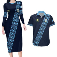 Custom Guatemala Football Couples Matching Long Sleeve Bodycon Dress and Hawaiian Shirt Vamos Los Chapines