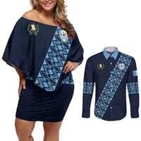 Custom Guatemala Football Couples Matching Off Shoulder Short Dress and Long Sleeve Button Shirt Vamos Los Chapines