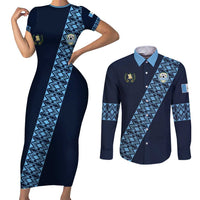 Custom Guatemala Football Couples Matching Short Sleeve Bodycon Dress and Long Sleeve Button Shirt Vamos Los Chapines