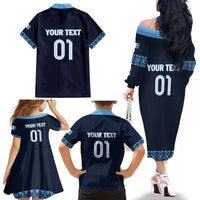 Custom Guatemala Football Family Matching Off The Shoulder Long Sleeve Dress and Hawaiian Shirt Vamos Los Chapines