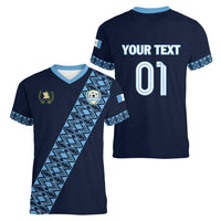 Custom Guatemala Football Women V-Neck T-Shirt Vamos Los Chapines