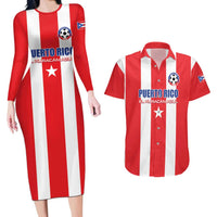 Custom Puerto Rico Football Couples Matching Long Sleeve Bodycon Dress and Hawaiian Shirt Go The Blue Hurricane