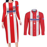 Custom Puerto Rico Football Couples Matching Long Sleeve Bodycon Dress and Long Sleeve Button Shirt Go The Blue Hurricane