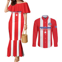 Custom Puerto Rico Football Couples Matching Mermaid Dress and Long Sleeve Button Shirt Go The Blue Hurricane