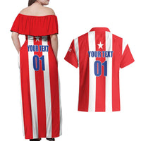 Custom Puerto Rico Football Couples Matching Off Shoulder Maxi Dress and Hawaiian Shirt Go The Blue Hurricane