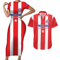 Custom Puerto Rico Football Couples Matching Short Sleeve Bodycon Dress and Hawaiian Shirt Go The Blue Hurricane