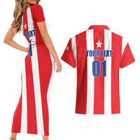 Custom Puerto Rico Football Couples Matching Short Sleeve Bodycon Dress and Hawaiian Shirt Go The Blue Hurricane